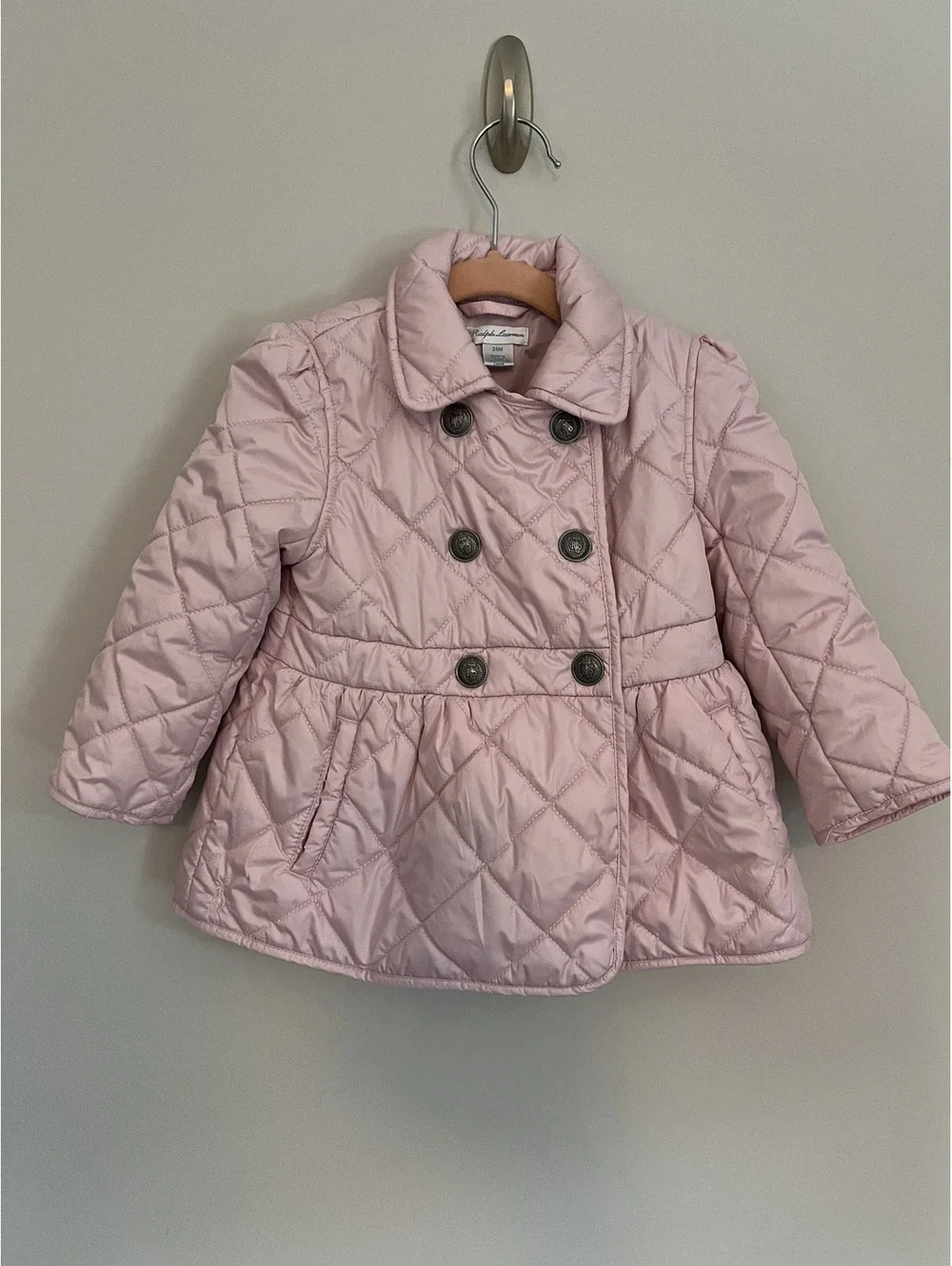Y2K Vintage Ralph Lauren Pink Button Front Quilted Coat